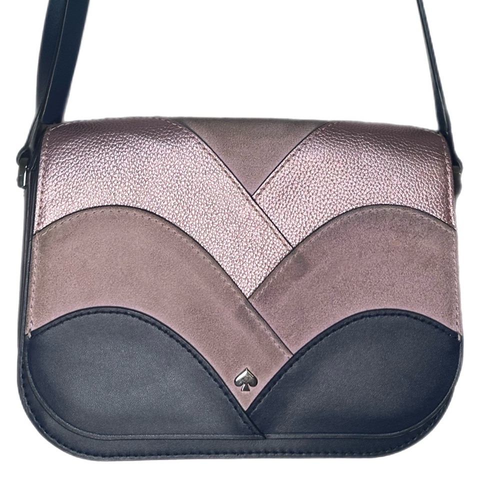 Kate Spade Nadine Leather Patchwork Lilac Navy Flap Crossbody Bag Purse